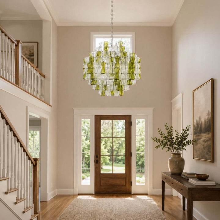 Verina Chandelier - Glass Chandelier for Stairway and High Ceilings