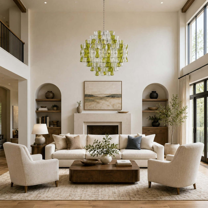 Verina Chandelier - Glass Chandelier for Stairway and High Ceilings
