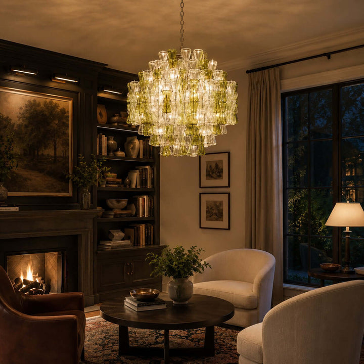 Verina Chandelier - Glass Chandelier for Stairway and High Ceilings