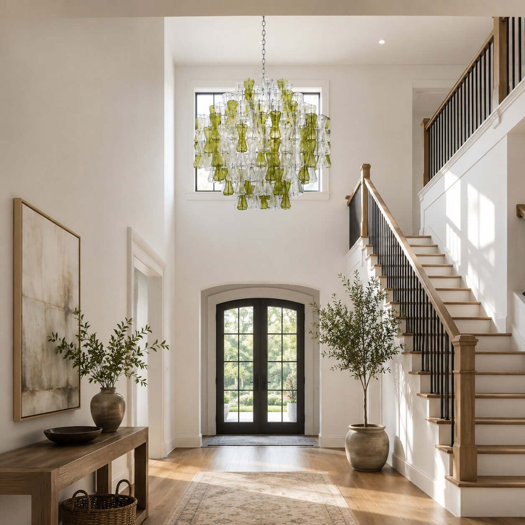 Verina Chandelier - Glass Chandelier for Stairway and High Ceilings