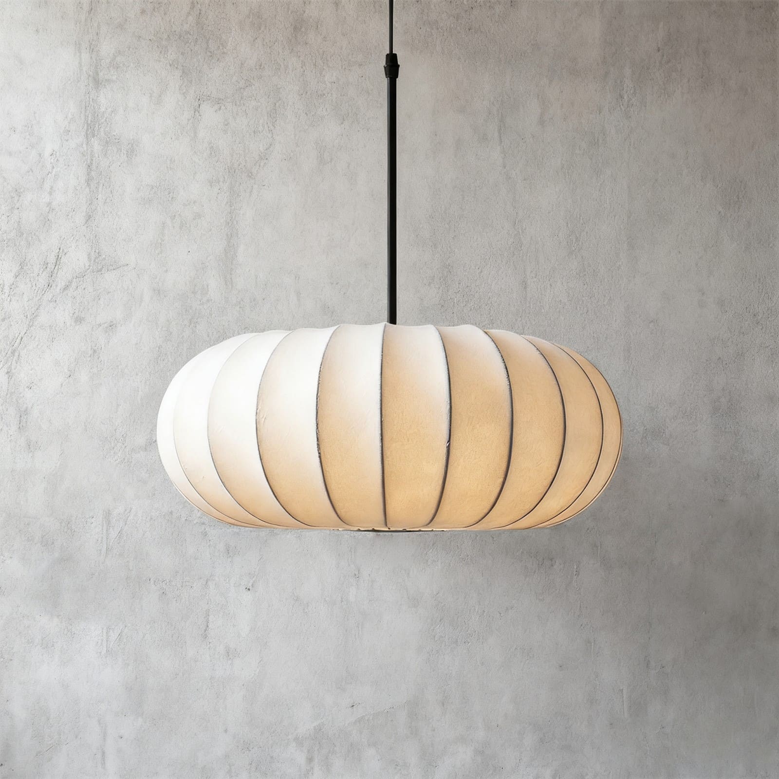 Mid Century Silk Pendant Light - Round Hanging Lamp for Dining