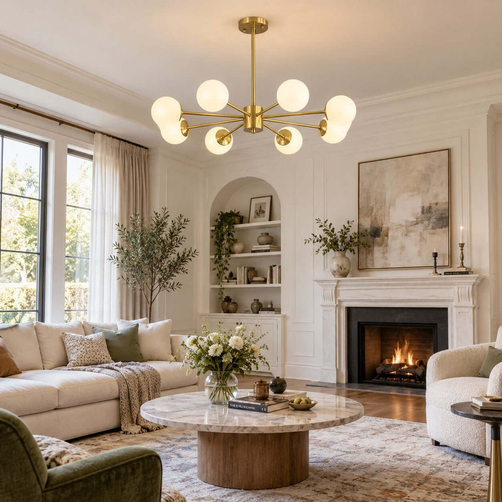 Verone Modern Brass Chandelier with Glass Globes for Dining Room