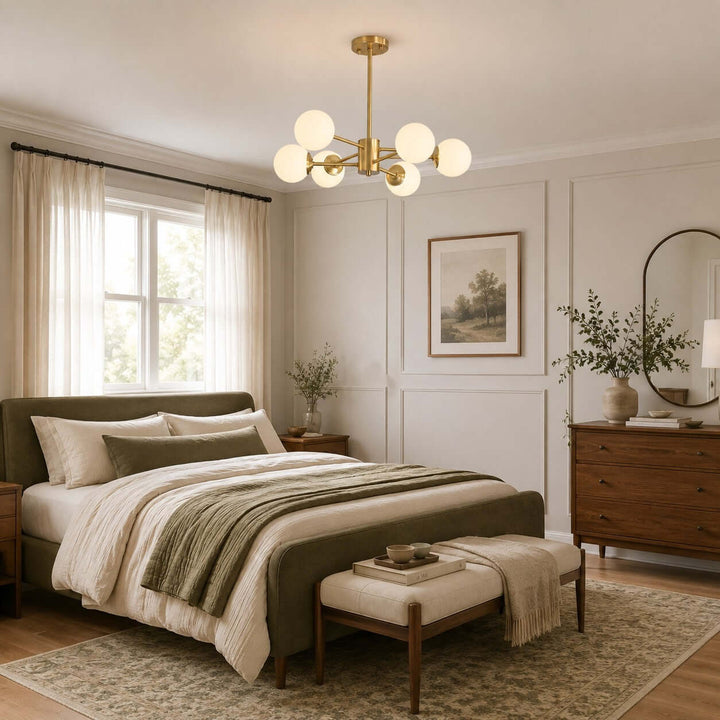 Verone Modern Brass Chandelier with Glass Globes for Dining Room