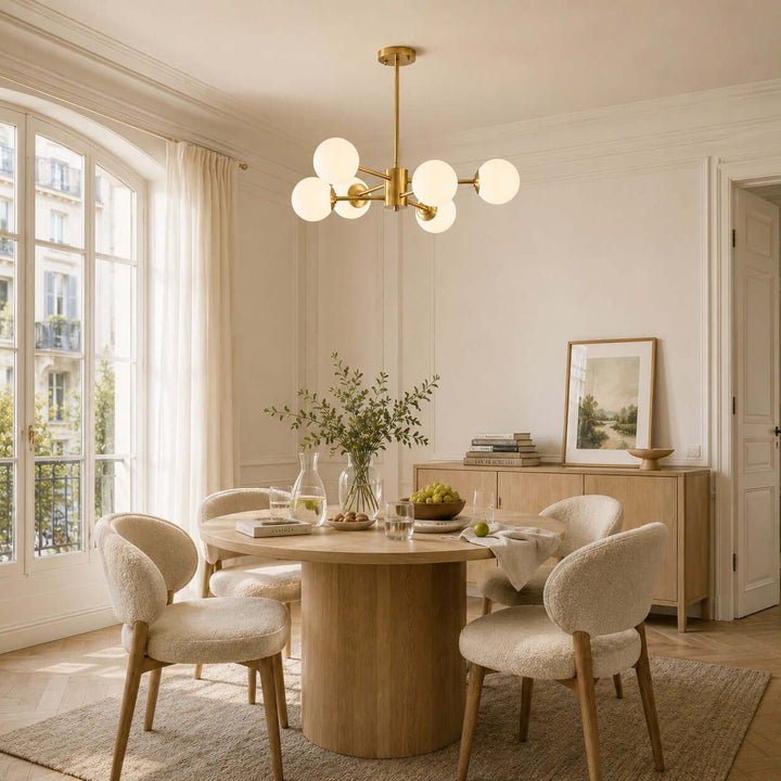 Verone Modern Brass Chandelier with Glass Globes for Dining Room