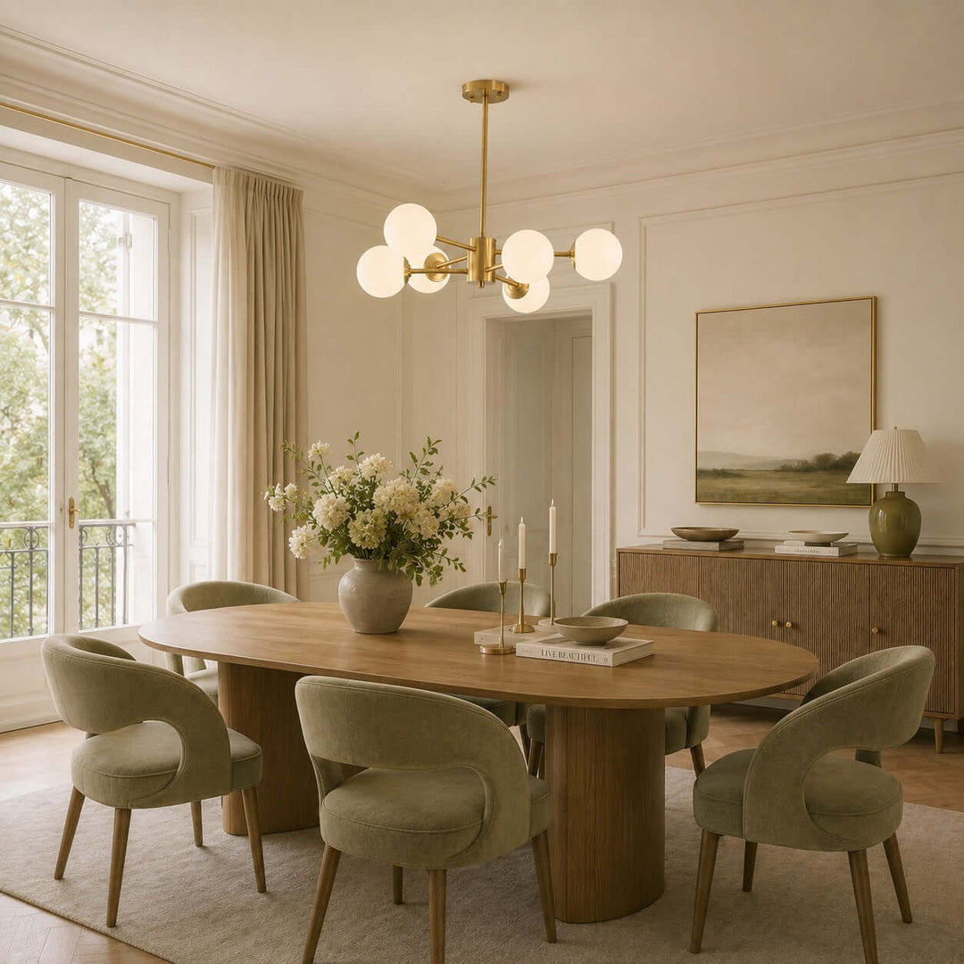 Verone Modern Brass Chandelier with Glass Globes for Dining Room