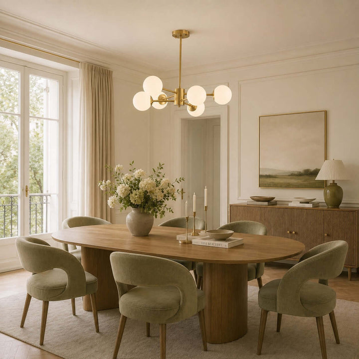 Verone Modern Brass Chandelier with Glass Globes for Dining Room