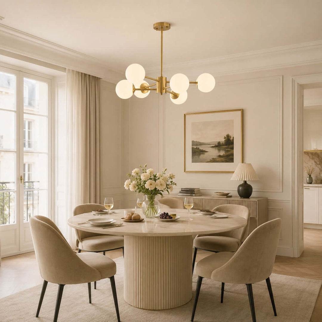 Verone Modern Brass Chandelier with Glass Globes for Dining Room