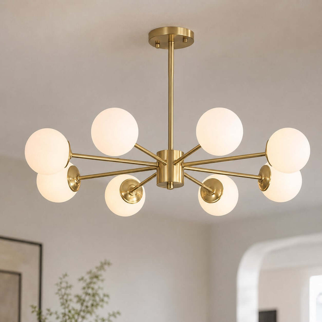 Verone Modern Brass Chandelier with Glass Globes for Dining Room