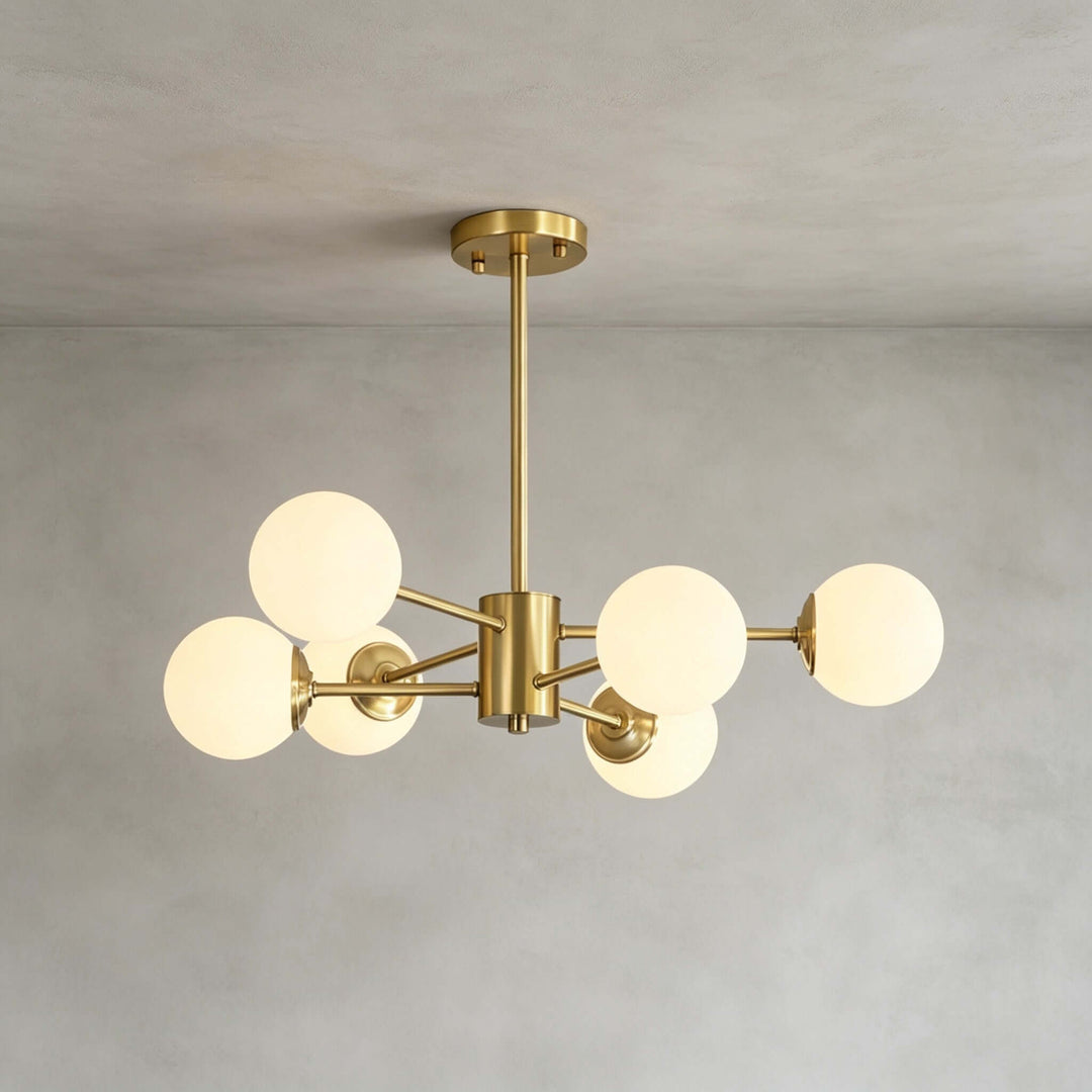 Verone Modern Brass Chandelier with Glass Globes for Dining Room