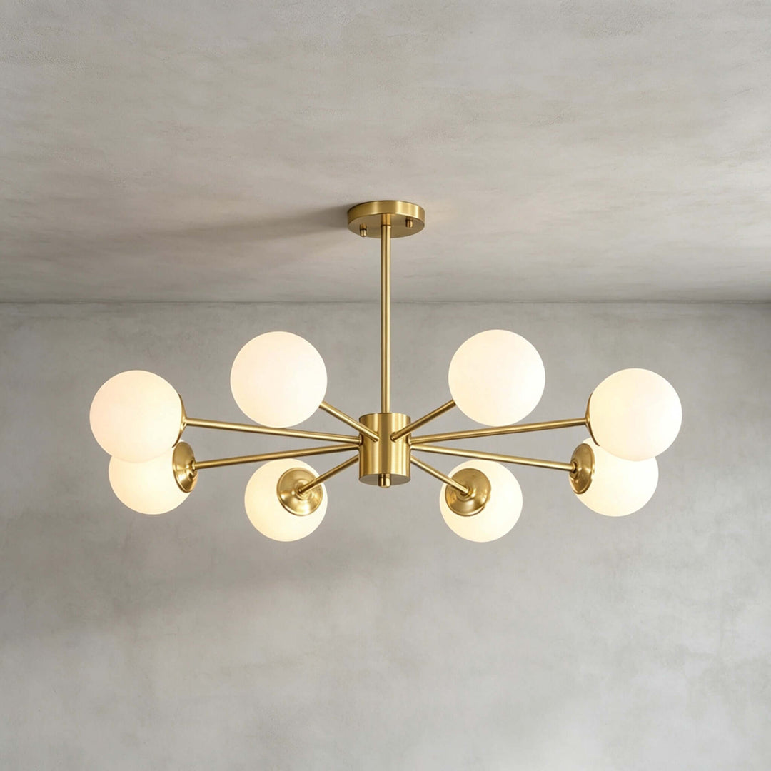 Verone Modern Brass Chandelier with Glass Globes for Dining Room