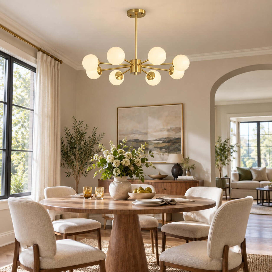 Verone Modern Brass Chandelier with Glass Globes for Dining Room