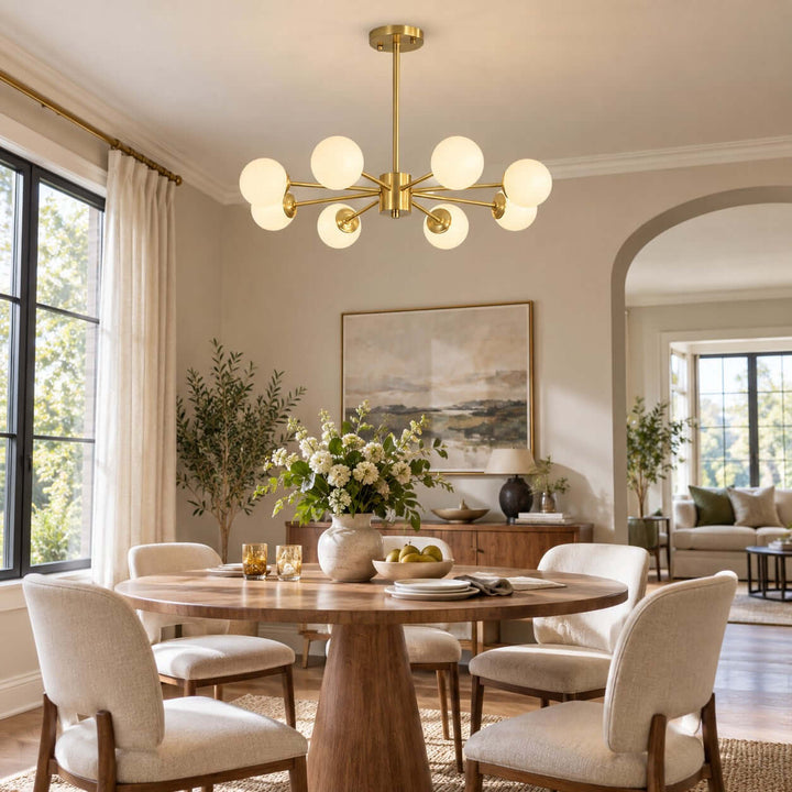 Verone Modern Brass Chandelier with Glass Globes for Dining Room