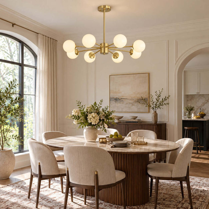 Verone Modern Brass Chandelier with Glass Globes for Dining Room