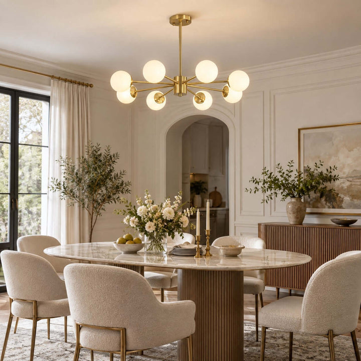 Verone Modern Brass Chandelier with Glass Globes for Dining Room