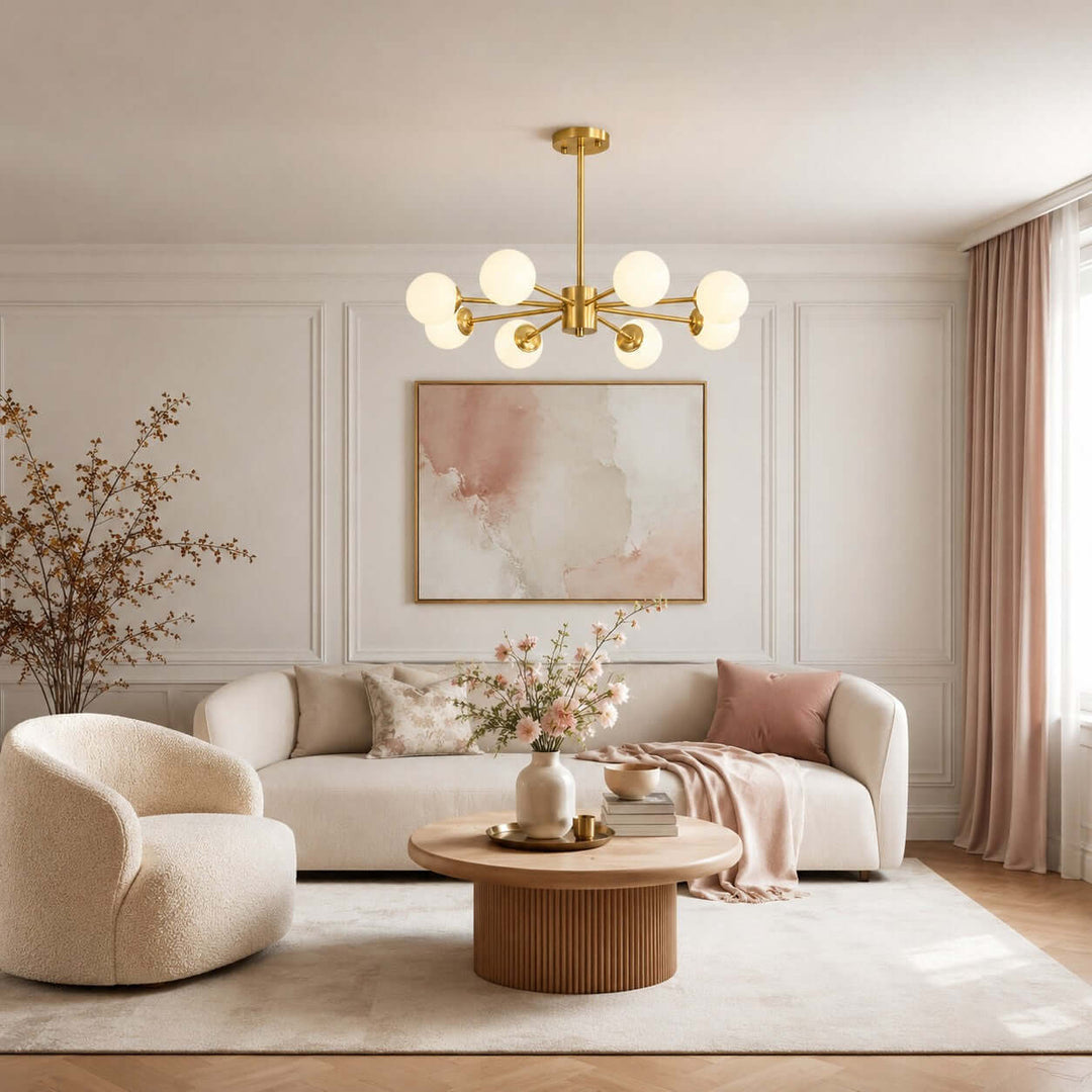 Verone Modern Brass Chandelier with Glass Globes for Dining Room