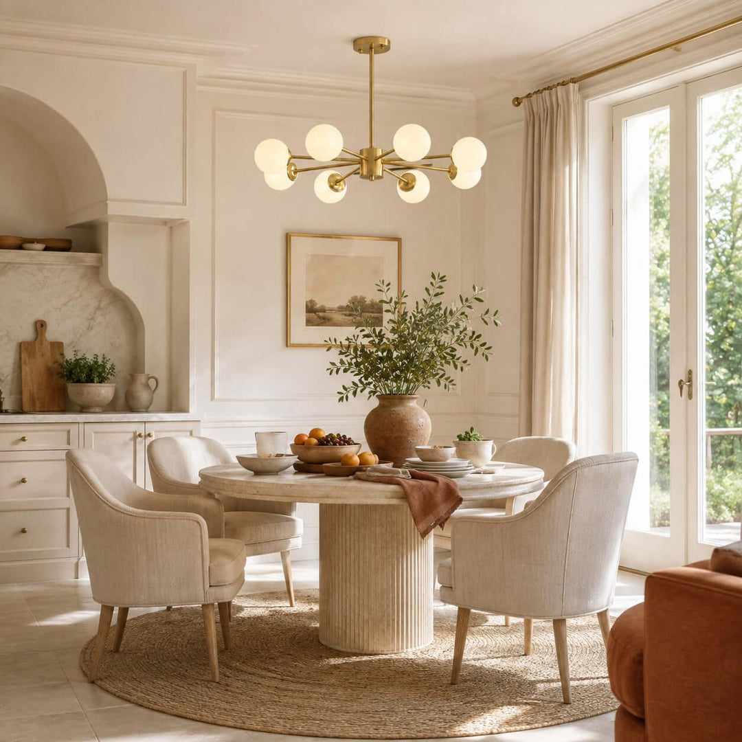 Verone Modern Brass Chandelier with Glass Globes for Dining Room