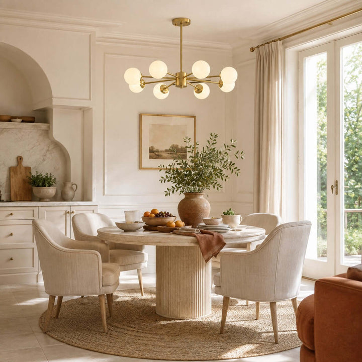 Verone Modern Brass Chandelier with Glass Globes for Dining Room