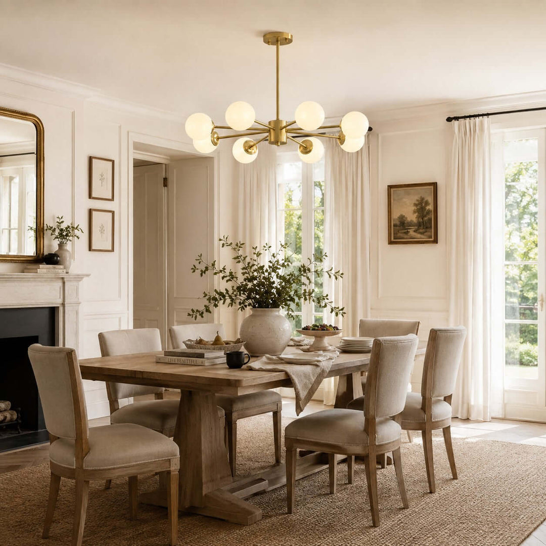 Verone Modern Brass Chandelier with Glass Globes for Dining Room