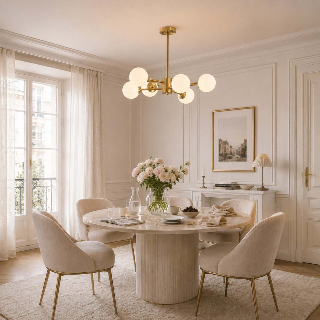Verone Modern Brass Chandelier with Glass Globes for Dining Room