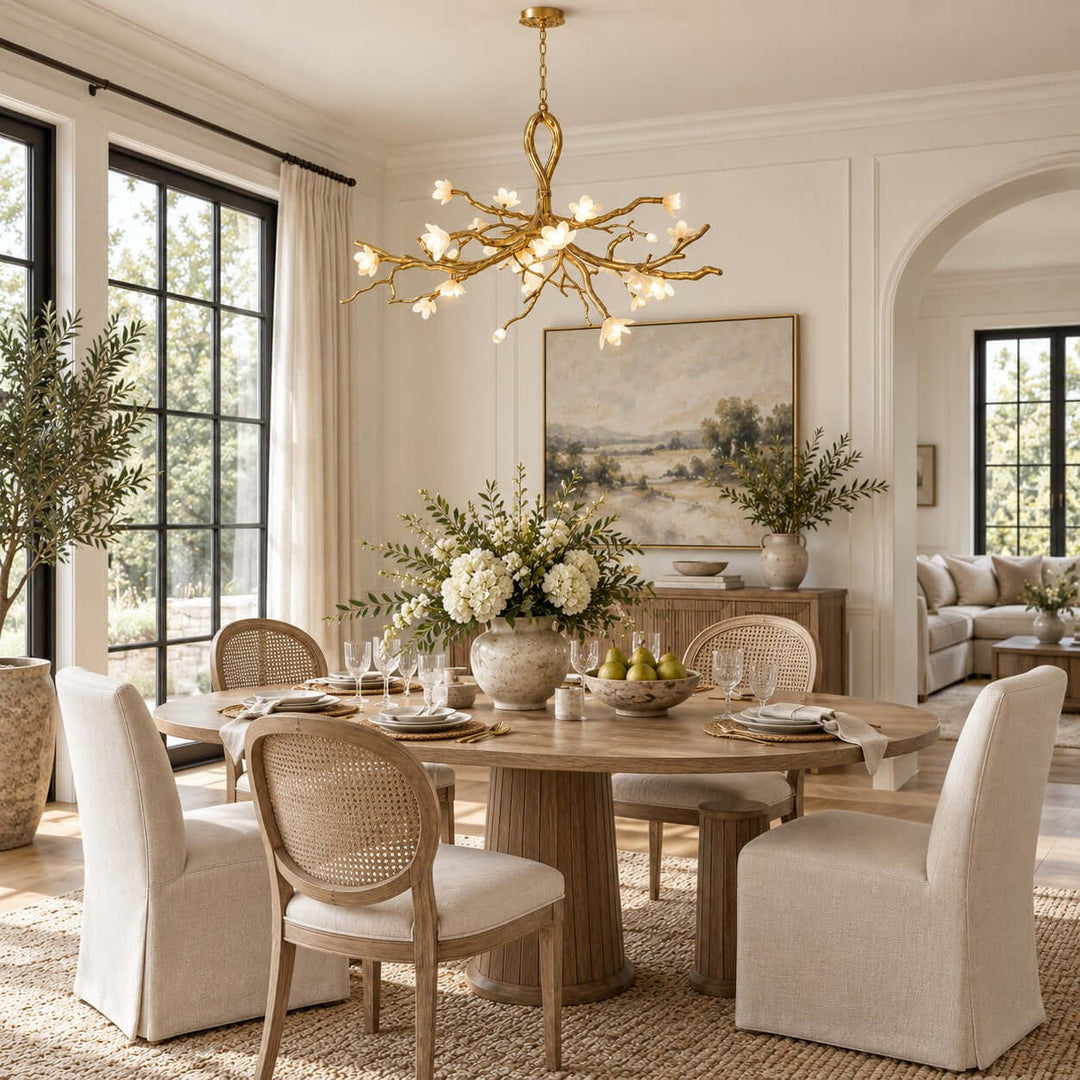 Veylana Chandelier Gold Ceramic Floral for Dining Room Spaces