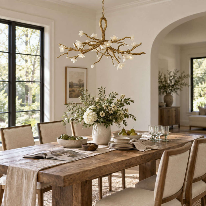 Veylana Chandelier Gold Ceramic Floral for Dining Room Spaces