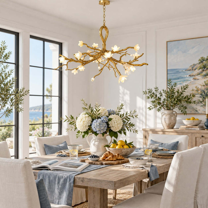 Veylana Chandelier Gold Ceramic Floral for Dining Room Spaces