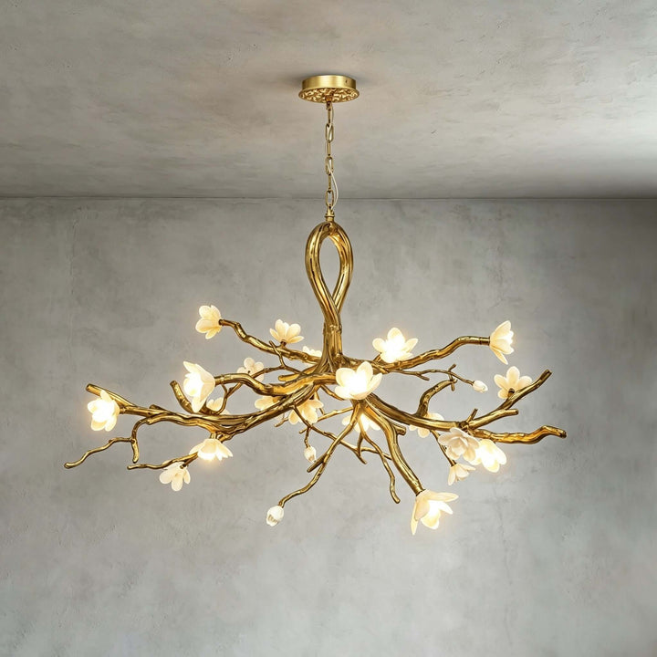 Veylana Chandelier Gold Ceramic Floral for Dining Room Spaces