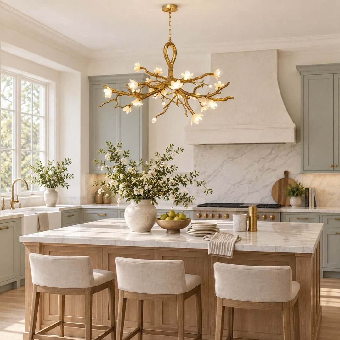 Veylana Chandelier Gold Ceramic Floral for Dining Room Spaces