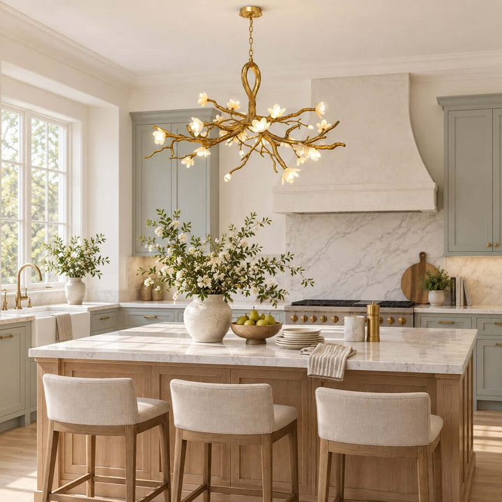 Veylana Chandelier Gold Ceramic Floral for Dining Room Spaces