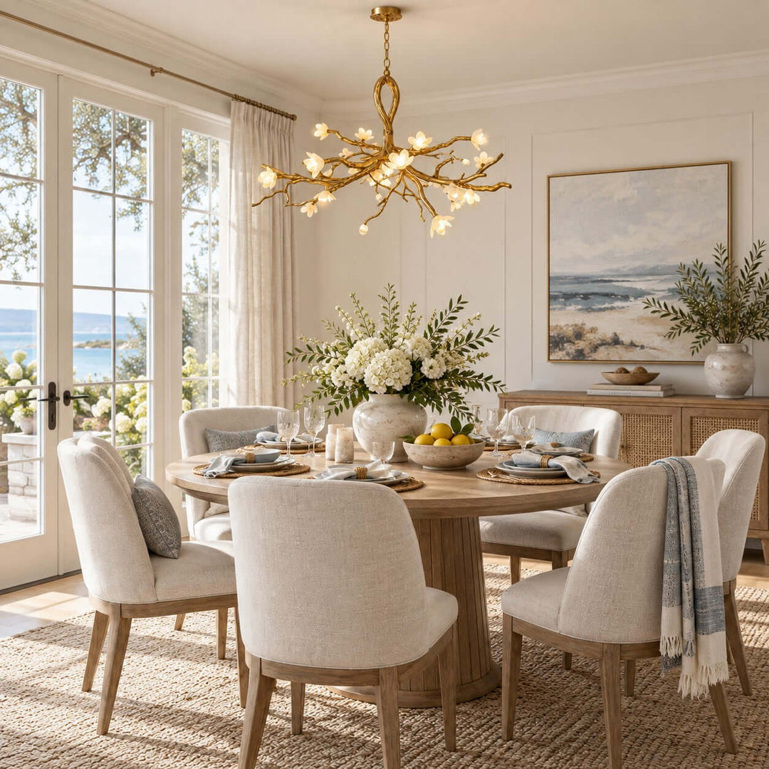 Veylana Chandelier Gold Ceramic Floral for Dining Room Spaces