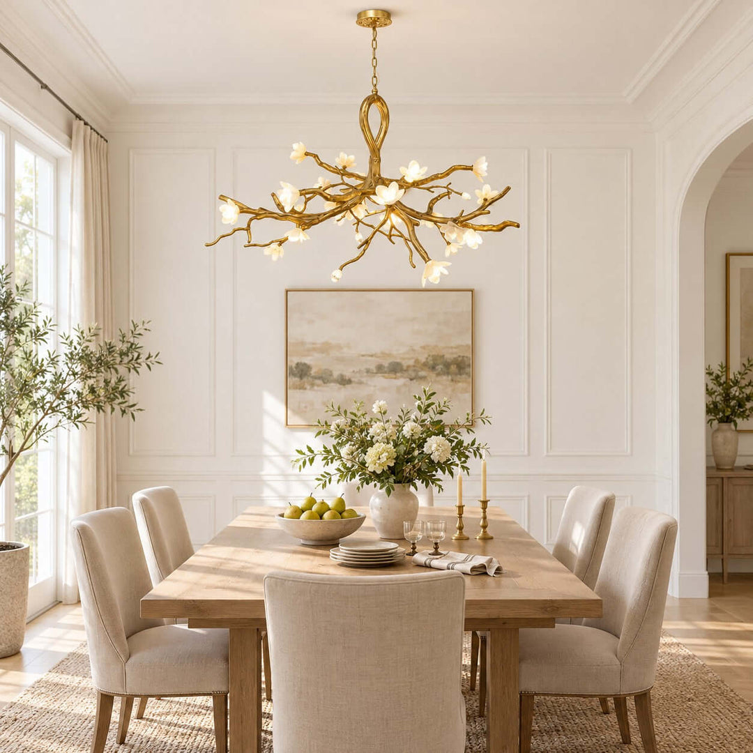 Veylana Chandelier Gold Ceramic Floral for Dining Room Spaces
