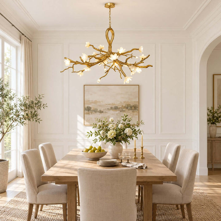 Veylana Chandelier Gold Ceramic Floral for Dining Room Spaces
