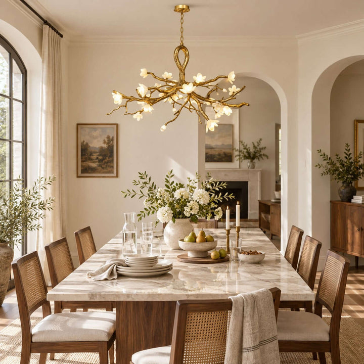 Veylana Chandelier Gold Ceramic Floral for Dining Room Spaces