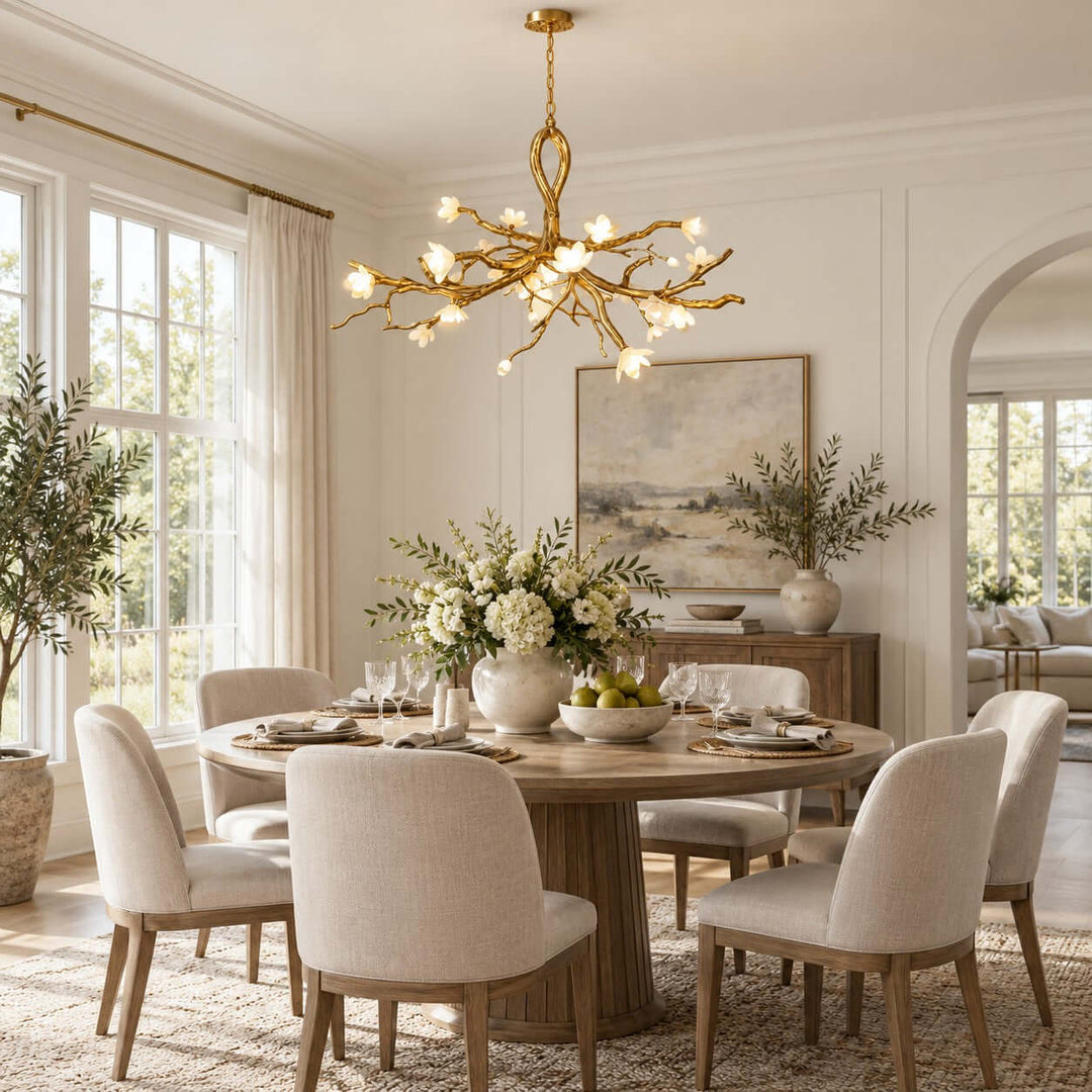 Veylana Chandelier Gold Ceramic Floral for Dining Room Spaces