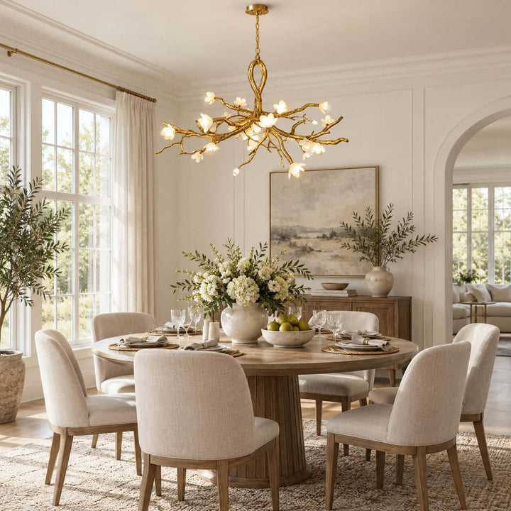 Veylana Chandelier Gold Ceramic Floral for Dining Room Spaces