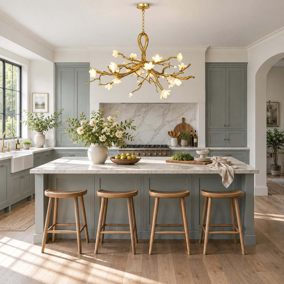 Veylana Chandelier Gold Ceramic Floral for Dining Room Spaces