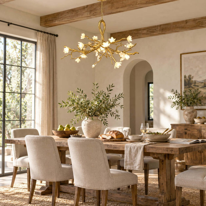 Veylana Chandelier Gold Ceramic Floral for Dining Room Spaces