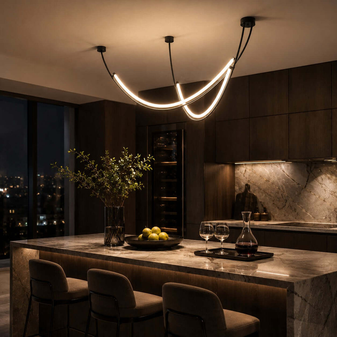 Veylen Linear Chandelier - Modern Curved Acrylic Island Light | Vinlighting