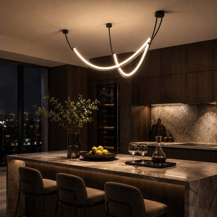 Veylen Linear Chandelier - Modern Curved Acrylic Island Light | Vinlighting