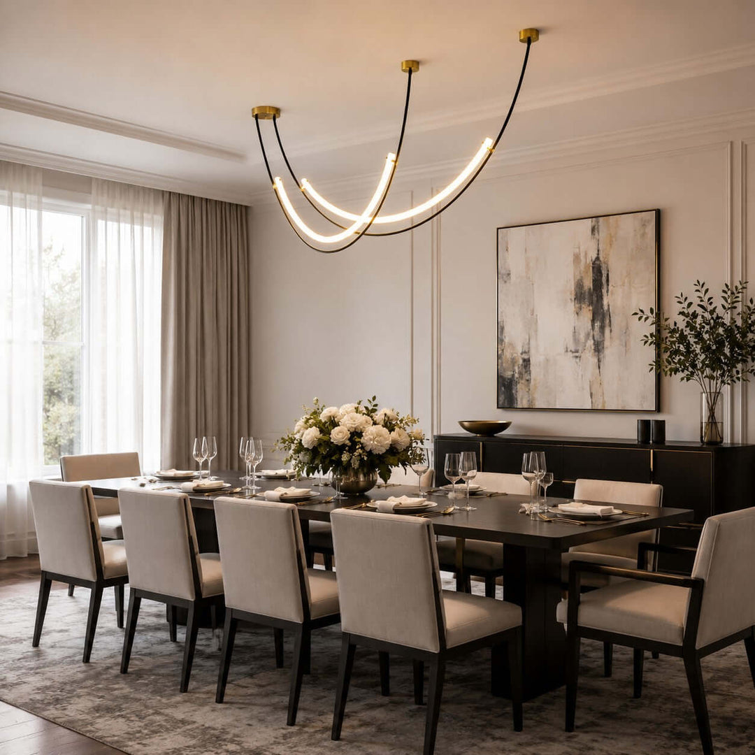 Veylen Linear Chandelier - Modern Curved Acrylic Island Light | Vinlighting