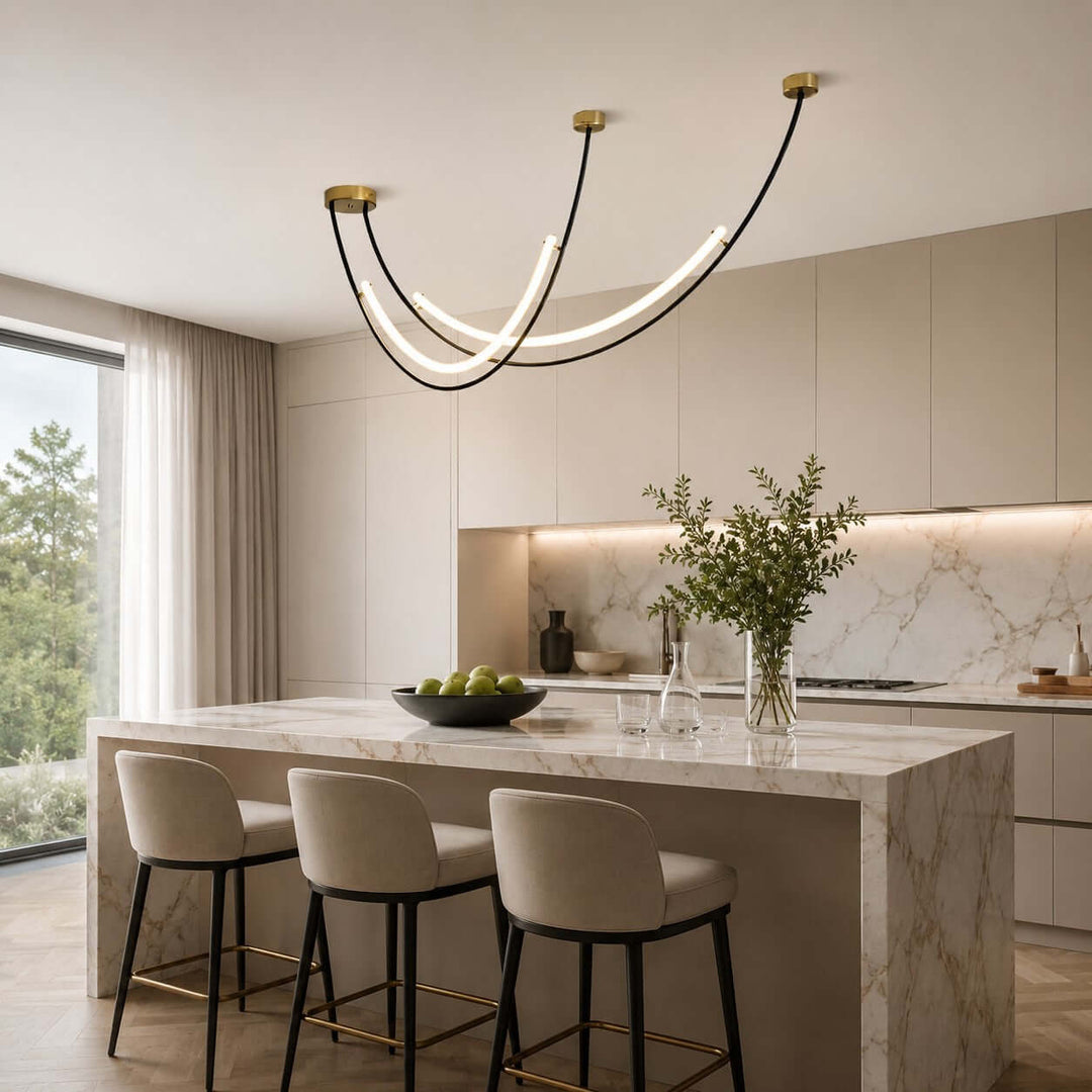Veylen Linear Chandelier - Modern Curved Acrylic Island Light | Vinlighting