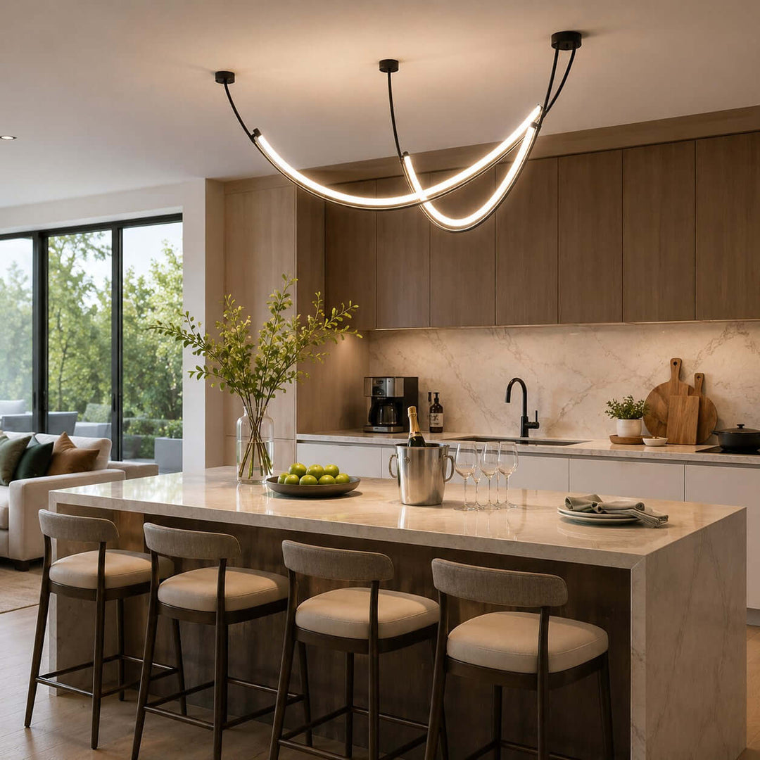 Veylen Linear Chandelier - Modern Curved Acrylic Island Light | Vinlighting