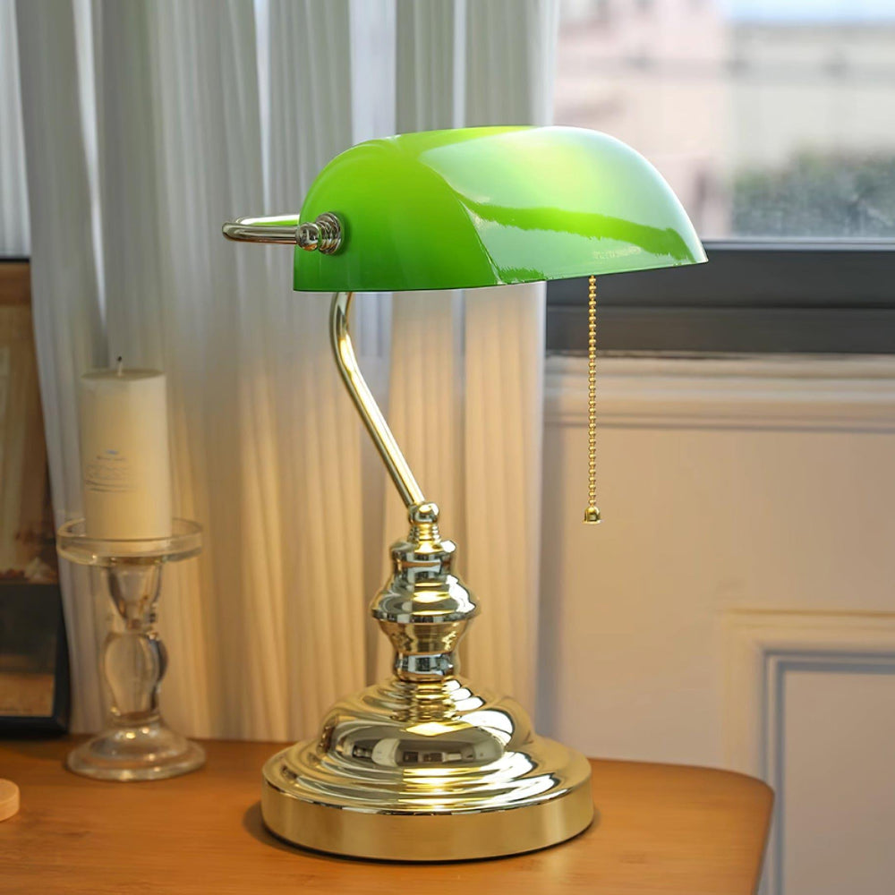 Vintage Bankers Table Lamp - Green Glass & Gold | Vinlighting | Vinlighting