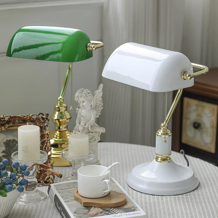 Vintage Bankers Table Lamp - Green Glass & Gold | Vinlighting | Vinlighting