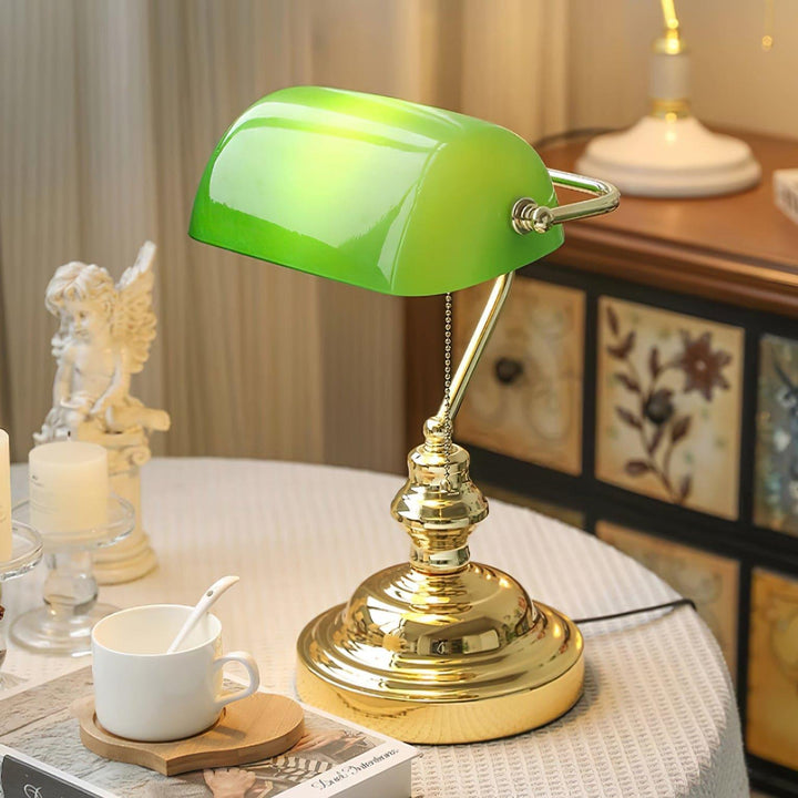 Vintage Bankers Table Lamp - Green Glass & Gold | Vinlighting | Vinlighting