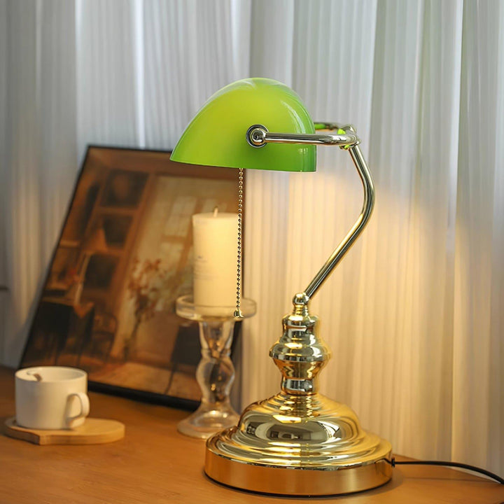 Vintage Bankers Table Lamp - Green Glass & Gold | Vinlighting | Vinlighting