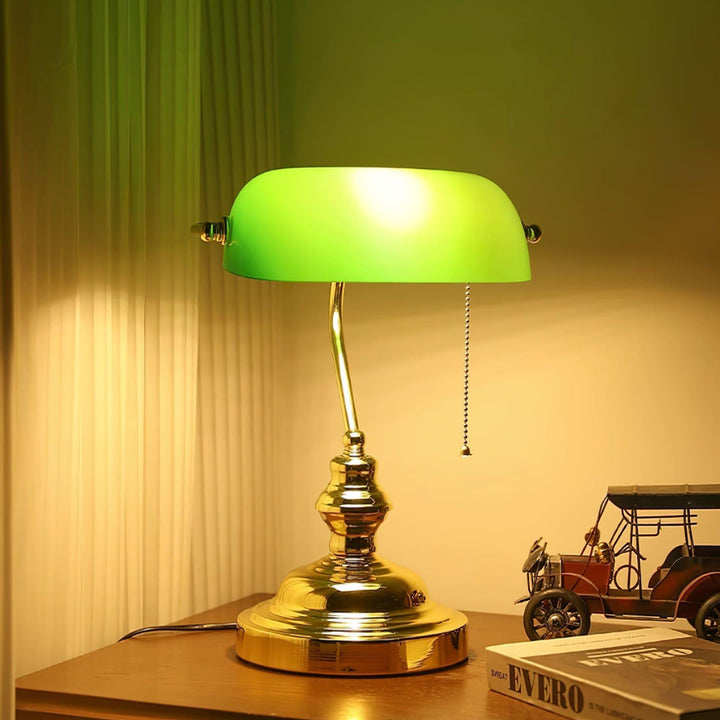 Vintage Bankers Table Lamp - Green Glass & Gold | Vinlighting | Vinlighting