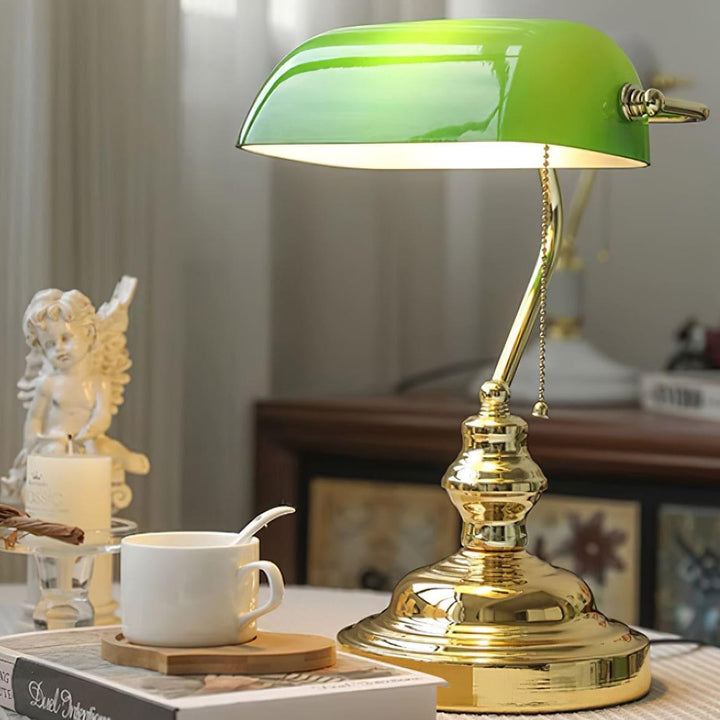 Vintage Bankers Table Lamp - Green Glass & Gold | Vinlighting | Vinlighting