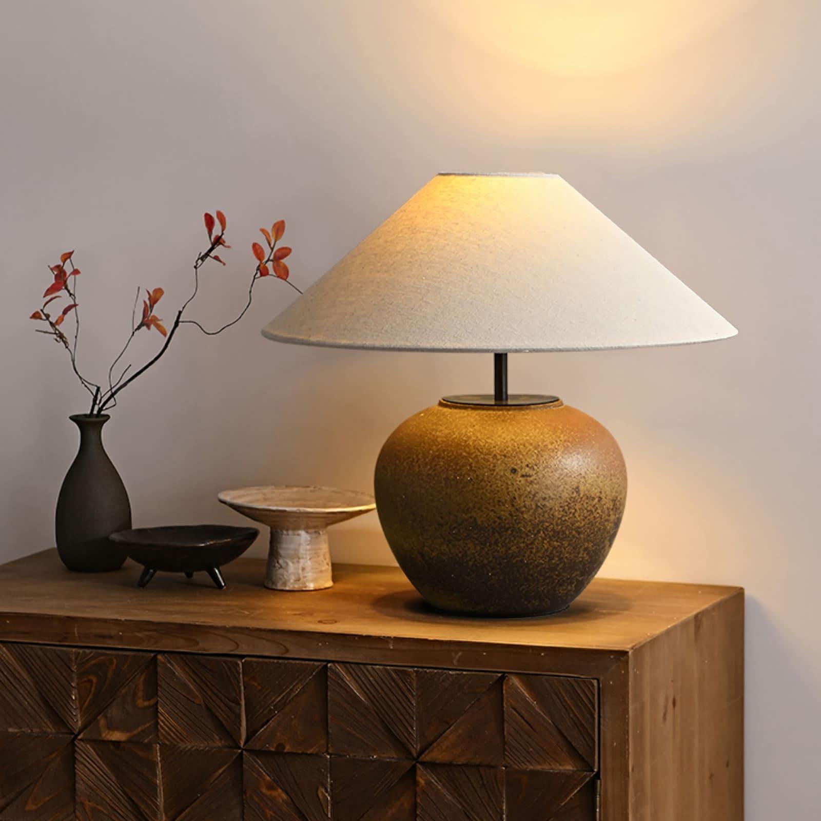 Vintage Ceramic Table Lamp - Fabric Lampshade - Vinlighting