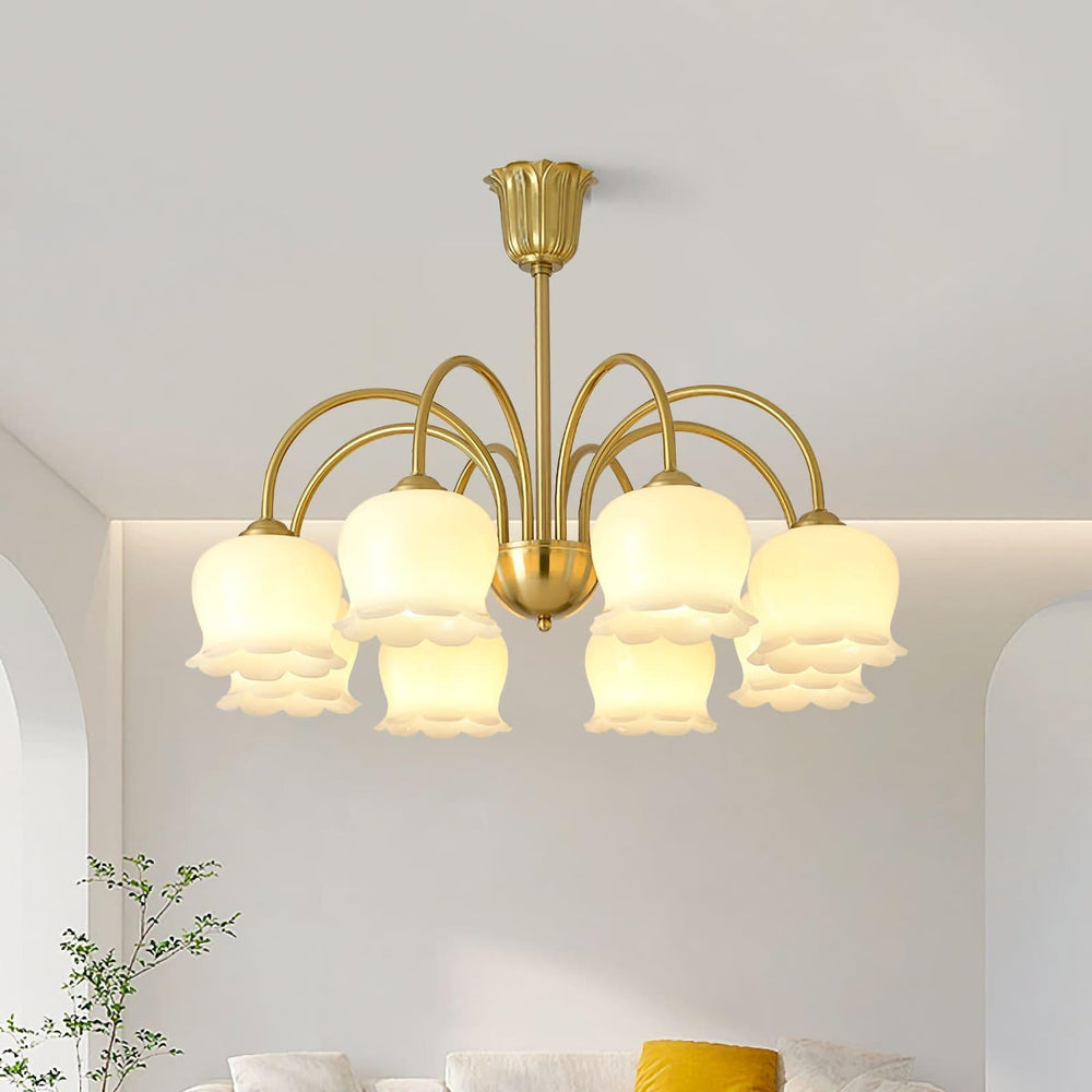 Vintage Mia Chandelier | Gold & Beige Bell Orchid Elegant Light | Vinlighting | Vinlighting